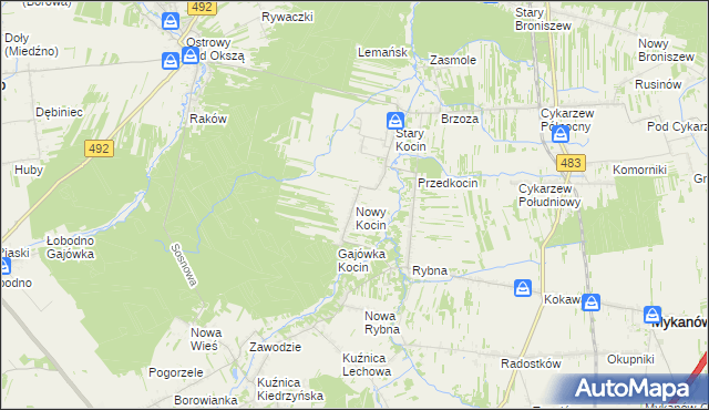 mapa Nowy Kocin, Nowy Kocin na mapie Targeo