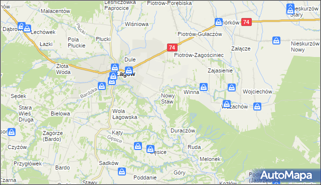 mapa Nowy Staw gmina Łagów, Nowy Staw gmina Łagów na mapie Targeo