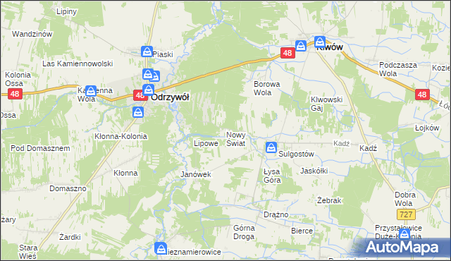 mapa Nowy Świat gmina Klwów, Nowy Świat gmina Klwów na mapie Targeo