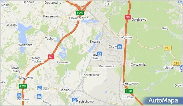 mapa Nowy Świat gmina Żukowo, Nowy Świat gmina Żukowo na mapie Targeo