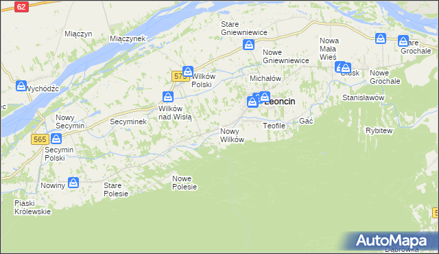 mapa Nowy Wilków gmina Leoncin, Nowy Wilków gmina Leoncin na mapie Targeo