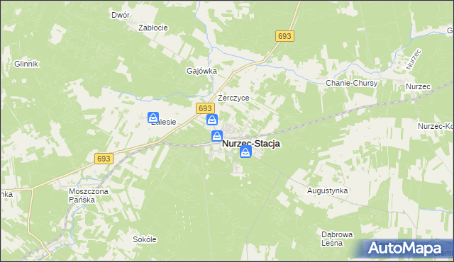 mapa Nurzec-Stacja, Nurzec-Stacja na mapie Targeo