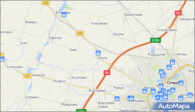 mapa Obora gmina Gniezno, Obora gmina Gniezno na mapie Targeo