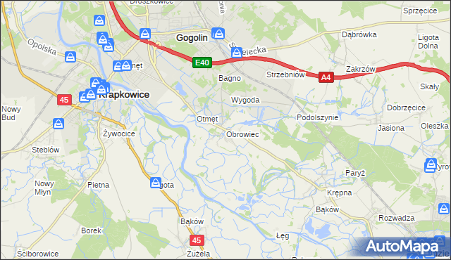 mapa Obrowiec gmina Gogolin, Obrowiec gmina Gogolin na mapie Targeo