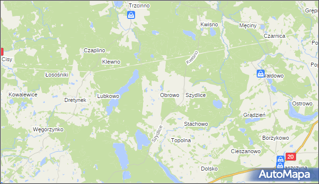 mapa Obrowo gmina Miastko, Obrowo gmina Miastko na mapie Targeo