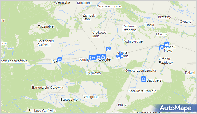 mapa Obryte powiat pułtuski, Obryte powiat pułtuski na mapie Targeo