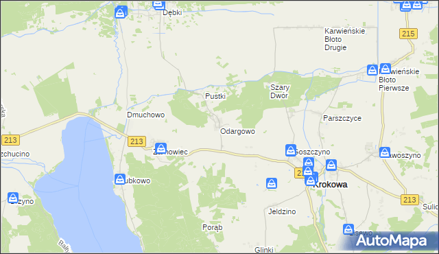 mapa Odargowo gmina Krokowa, Odargowo gmina Krokowa na mapie Targeo
