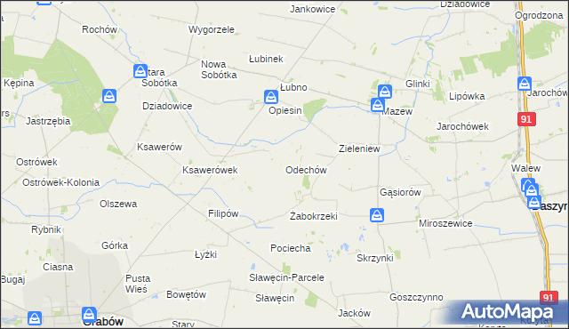 mapa Odechów gmina Grabów, Odechów gmina Grabów na mapie Targeo