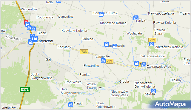 mapa Odechów gmina Skaryszew, Odechów gmina Skaryszew na mapie Targeo