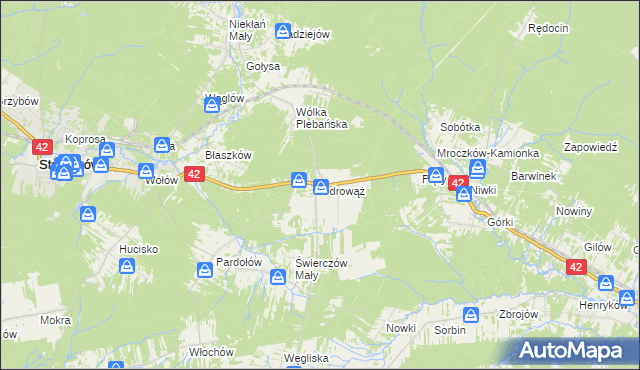 mapa Odrowąż gmina Stąporków, Odrowąż gmina Stąporków na mapie Targeo
