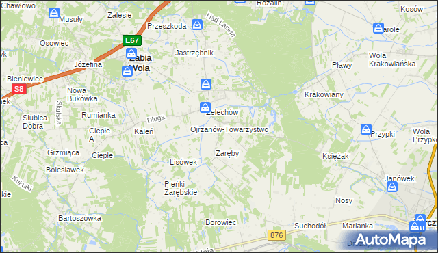 mapa Ojrzanów gmina Żabia Wola, Ojrzanów gmina Żabia Wola na mapie Targeo