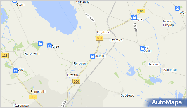 mapa Okunica, Okunica na mapie Targeo