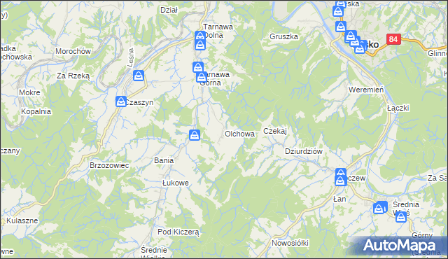 mapa Olchowa gmina Zagórz, Olchowa gmina Zagórz na mapie Targeo