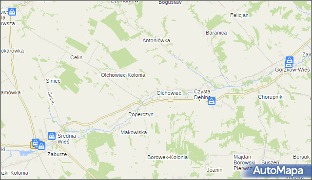 mapa Olchowiec gmina Żółkiewka, Olchowiec gmina Żółkiewka na mapie Targeo
