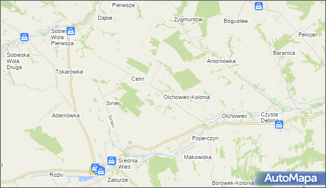 mapa Olchowiec-Kolonia gmina Żółkiewka, Olchowiec-Kolonia gmina Żółkiewka na mapie Targeo