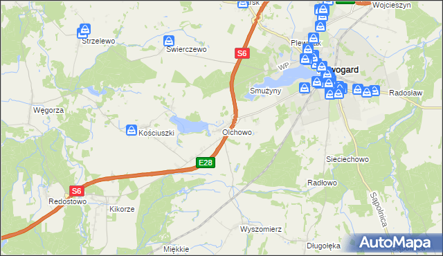 mapa Olchowo gmina Nowogard, Olchowo gmina Nowogard na mapie Targeo