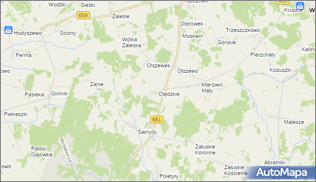 mapa Olędzkie, Olędzkie na mapie Targeo