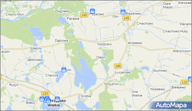 mapa Olesin gmina Wronki, Olesin gmina Wronki na mapie Targeo