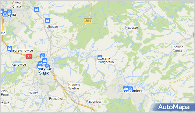 mapa Oleszna Podgórska, Oleszna Podgórska na mapie Targeo