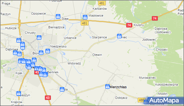 mapa Olewin gmina Wieluń, Olewin gmina Wieluń na mapie Targeo