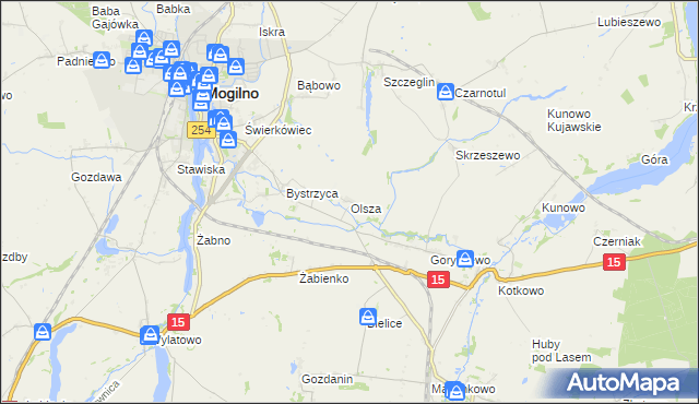mapa Olsza gmina Mogilno, Olsza gmina Mogilno na mapie Targeo