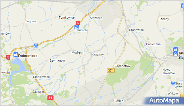 mapa Olszany gmina Strzegom, Olszany gmina Strzegom na mapie Targeo