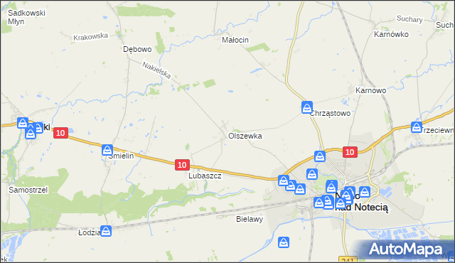 mapa Olszewka gmina Nakło nad Notecią, Olszewka gmina Nakło nad Notecią na mapie Targeo