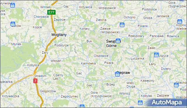 mapa Olszowice, Olszowice na mapie Targeo