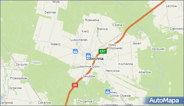 mapa Olszowiec gmina Lubochnia, Olszowiec gmina Lubochnia na mapie Targeo