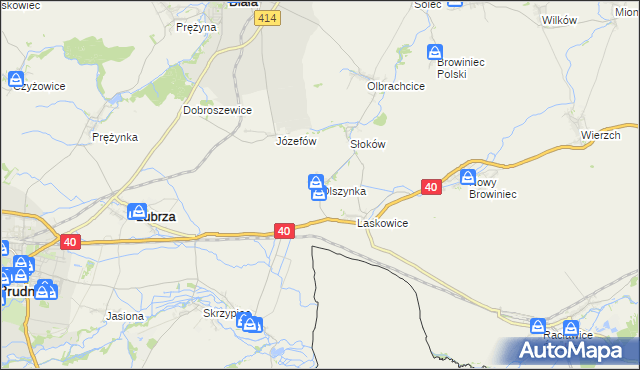 mapa Olszynka gmina Lubrza, Olszynka gmina Lubrza na mapie Targeo