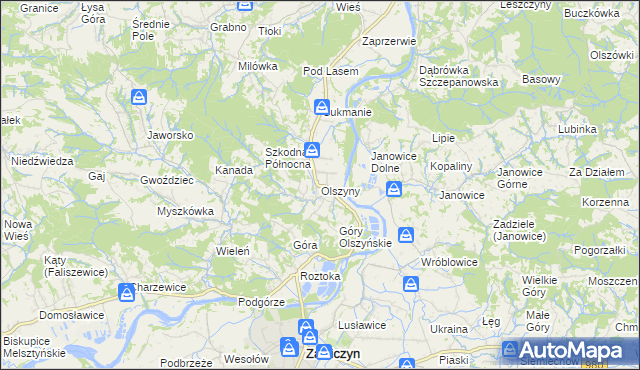 mapa Olszyny gmina Wojnicz, Olszyny gmina Wojnicz na mapie Targeo