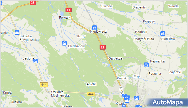 mapa Omieciny, Omieciny na mapie Targeo