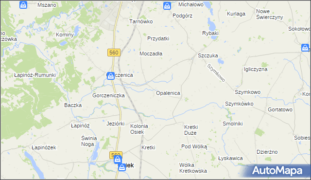 mapa Opalenica gmina Brodnica, Opalenica gmina Brodnica na mapie Targeo