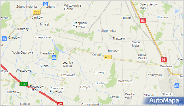 mapa Opole gmina Parzęczew, Opole gmina Parzęczew na mapie Targeo