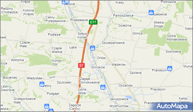 mapa Orłów gmina Słomniki, Orłów gmina Słomniki na mapie Targeo