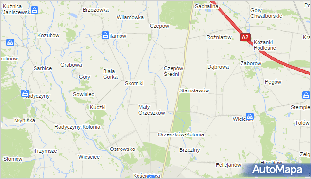 mapa Orzeszków gmina Uniejów, Orzeszków gmina Uniejów na mapie Targeo