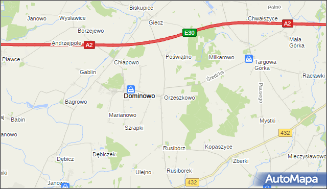 mapa Orzeszkowo gmina Dominowo, Orzeszkowo gmina Dominowo na mapie Targeo