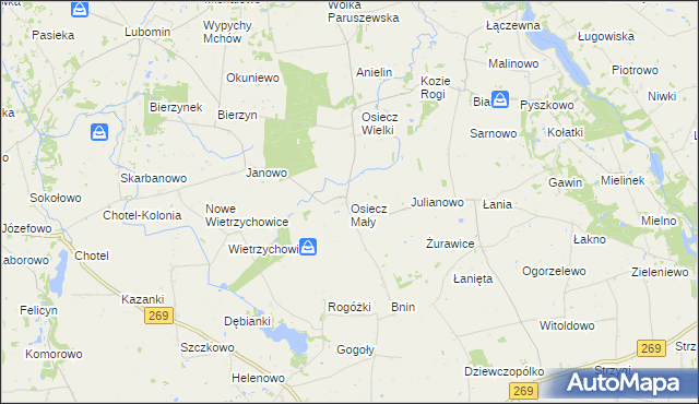 mapa Osiecz Mały, Osiecz Mały na mapie Targeo