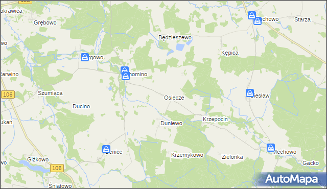 mapa Osiecze gmina Świerzno, Osiecze gmina Świerzno na mapie Targeo