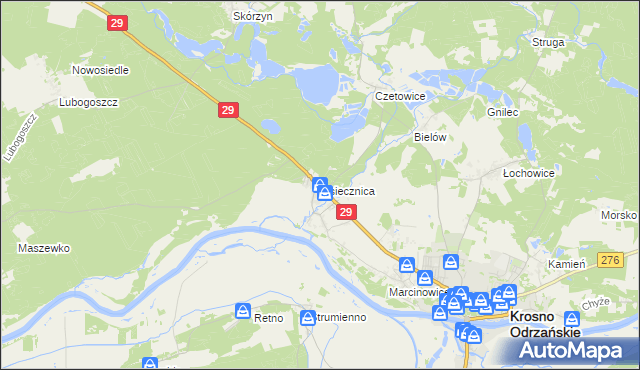 mapa Osiecznica gmina Krosno Odrzańskie, Osiecznica gmina Krosno Odrzańskie na mapie Targeo