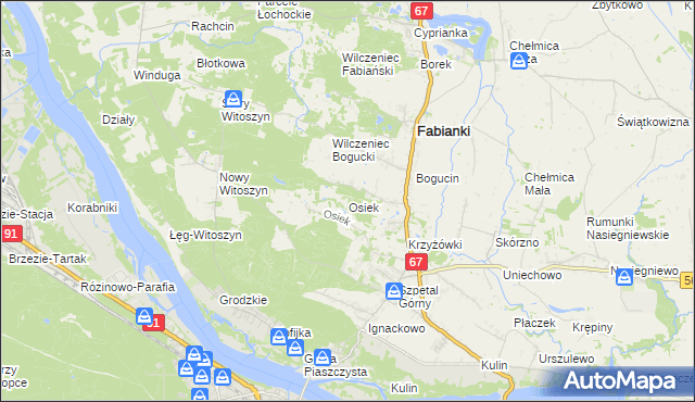mapa Osiek gmina Fabianki, Osiek gmina Fabianki na mapie Targeo
