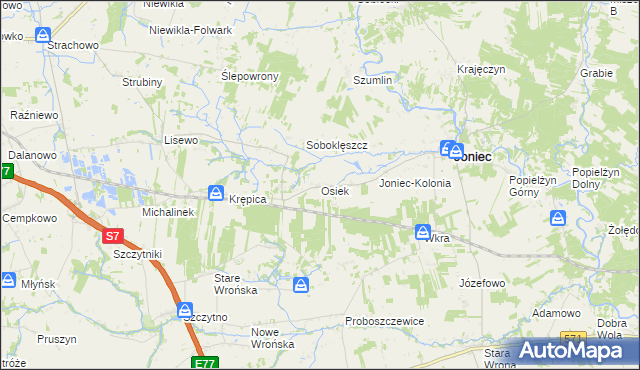 mapa Osiek gmina Joniec, Osiek gmina Joniec na mapie Targeo