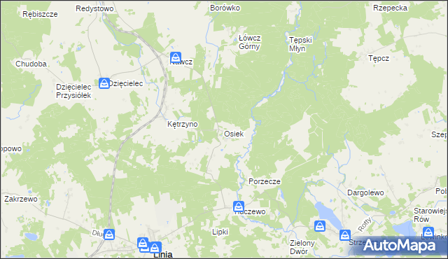 mapa Osiek gmina Linia, Osiek gmina Linia na mapie Targeo