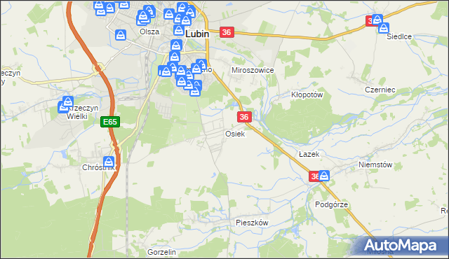 mapa Osiek gmina Lubin, Osiek gmina Lubin na mapie Targeo