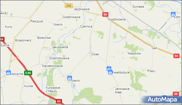 mapa Osiek gmina Oława, Osiek gmina Oława na mapie Targeo