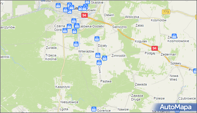 mapa Osiek gmina Olkusz, Osiek gmina Olkusz na mapie Targeo