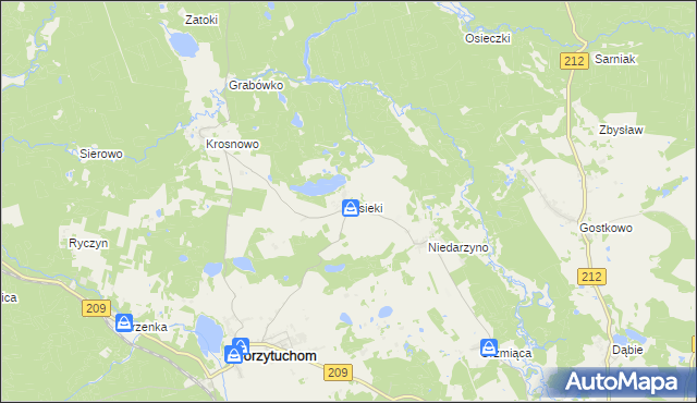 mapa Osieki gmina Borzytuchom, Osieki gmina Borzytuchom na mapie Targeo