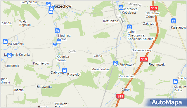 mapa Osina gmina Borzechów, Osina gmina Borzechów na mapie Targeo