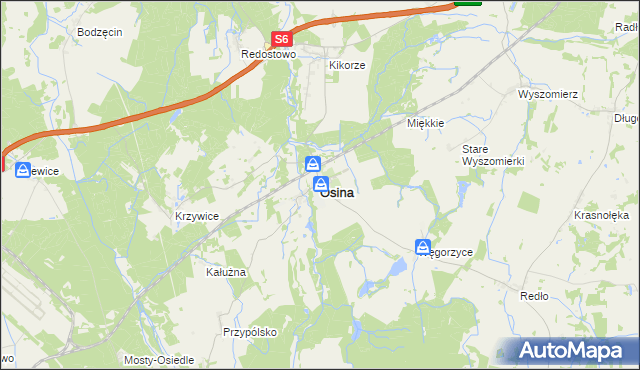 mapa Osina powiat goleniowski, Osina powiat goleniowski na mapie Targeo
