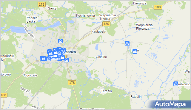 mapa Osiniec gmina Trzcianka, Osiniec gmina Trzcianka na mapie Targeo